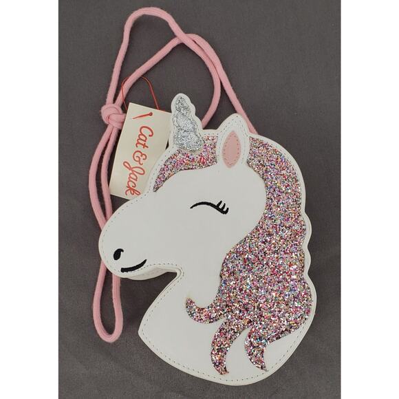 Cat & Jack Kids Small Unicorn Glitter Sparkle Purse White/Pink New‎ - Picture 1 of 5